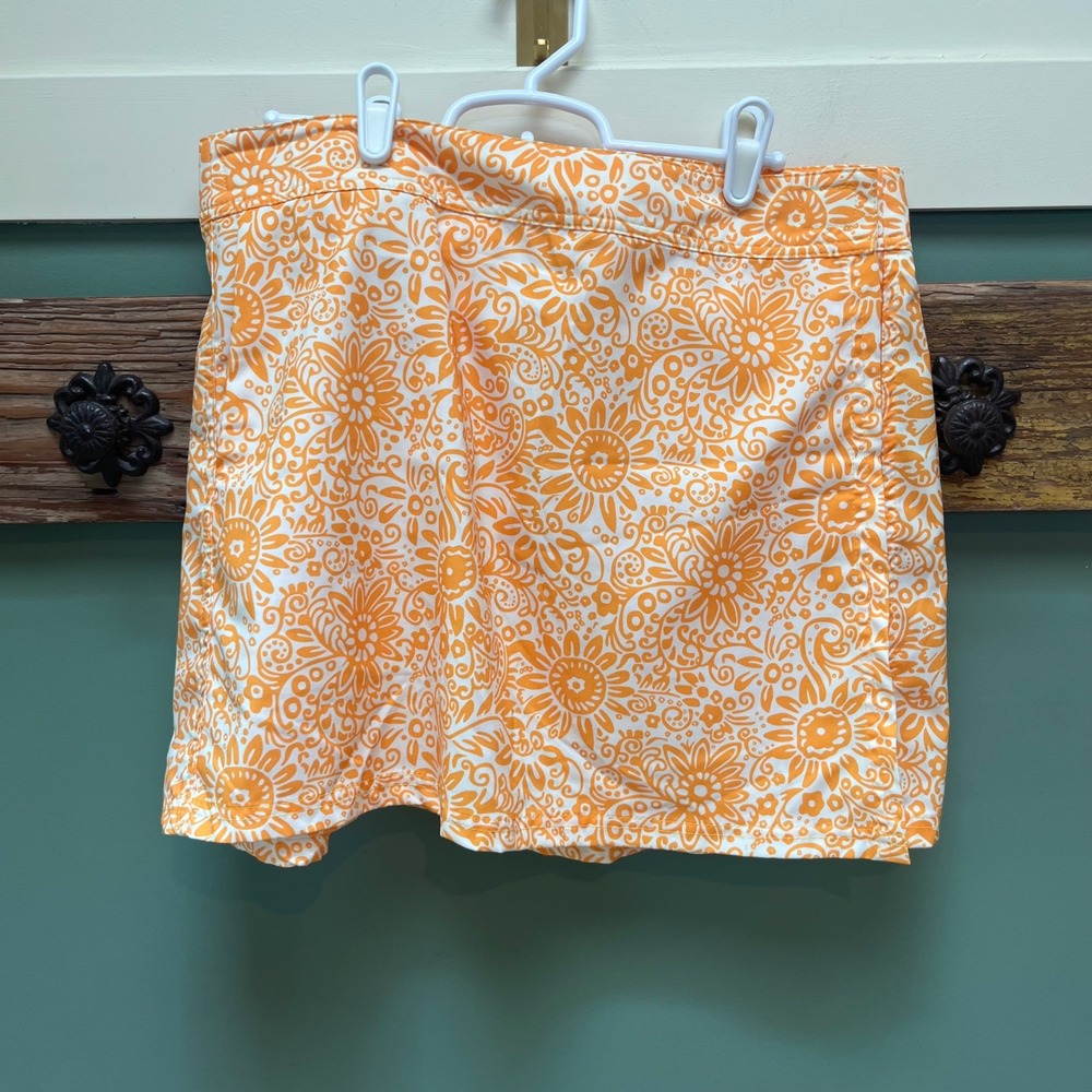 RipSkirt Hawaii Orange Floral Mandala Wrap Skirt Medium Quick Dry Stretch Mini